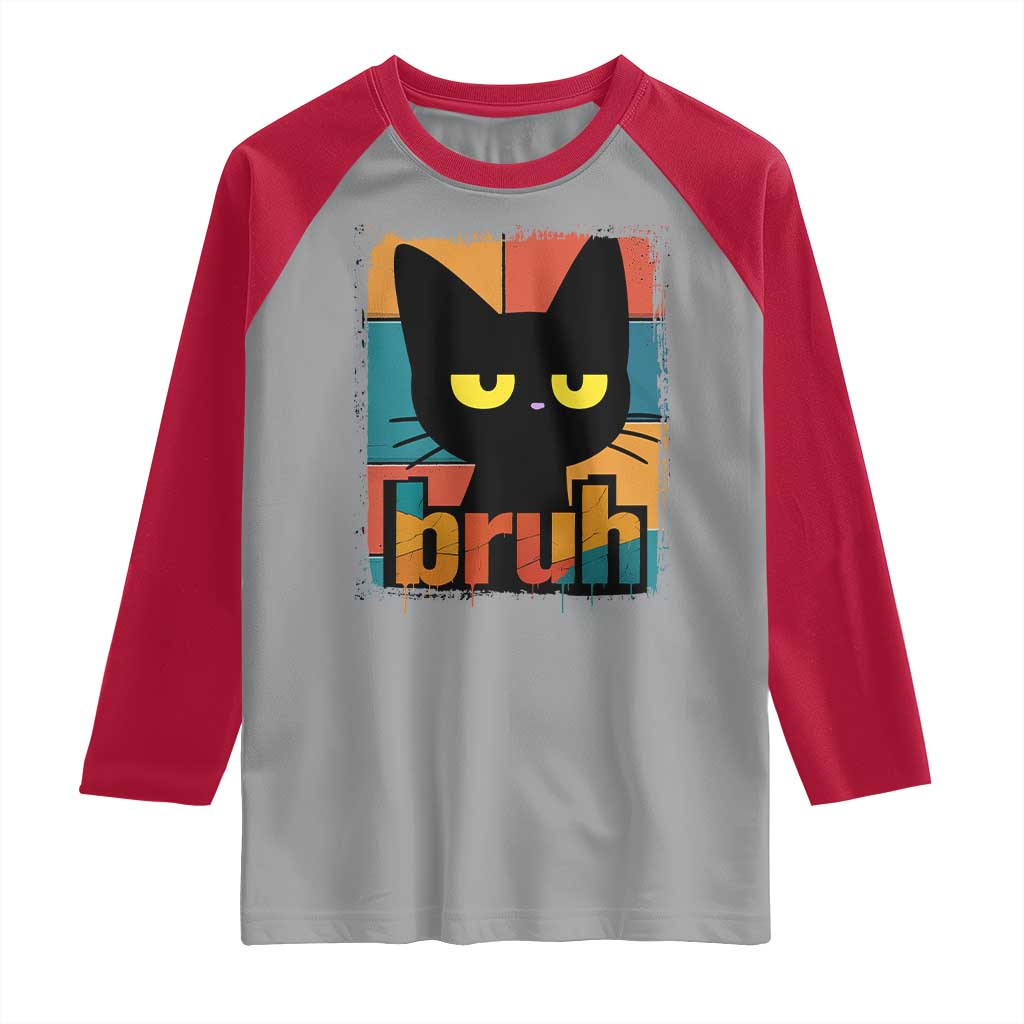Funny Black Cat Bruh Meme Raglan Shirt Funny Black Cat TS14 Sport Gray Red Print Your Wear