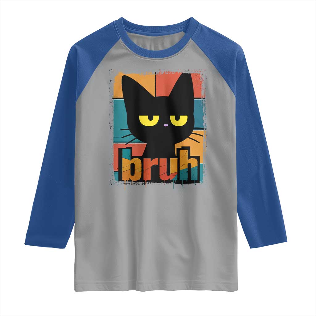 Funny Black Cat Bruh Meme Raglan Shirt Funny Black Cat TS14 Sport Gray Royal Print Your Wear
