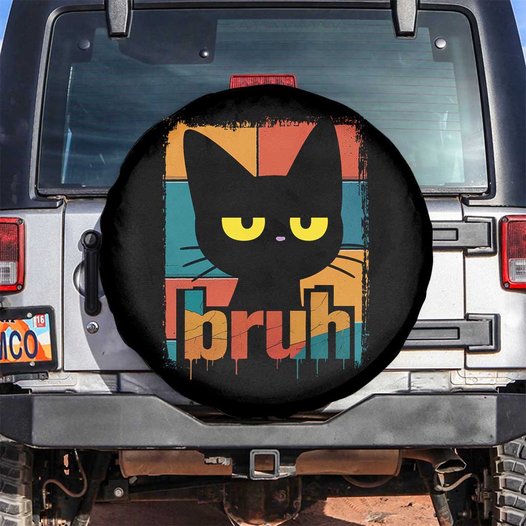 Funny Black Cat Bruh Meme Spare Tire Cover Funny Black Cat TS14 No hole Black Print Your Wear