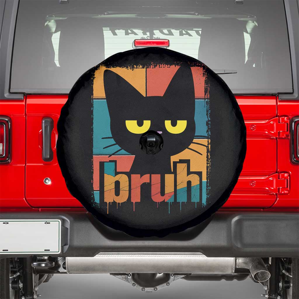 Funny Black Cat Bruh Meme Spare Tire Cover Funny Black Cat TS14 Black Print Your Wear