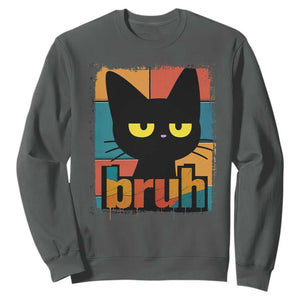 Funny Black Cat Bruh Meme Sweatshirt Funny Black Cat TS14 Dark Heather Print Your Wear