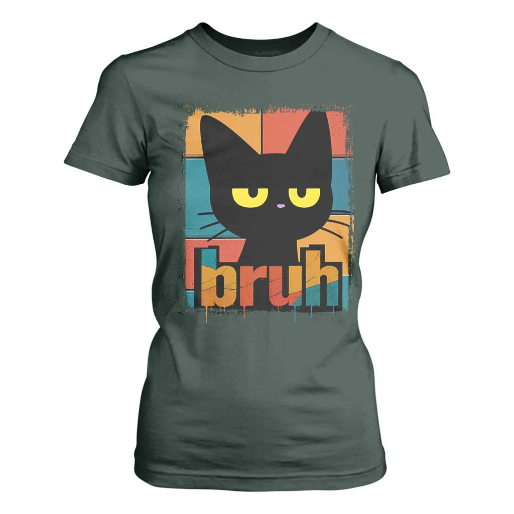 Funny Black Cat Bruh Meme T Shirt For Women Funny Black Cat TS14 Dark Forest Green Print Your Wear