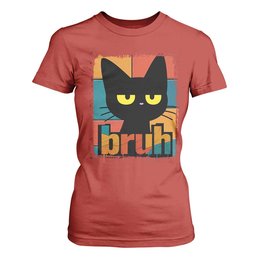 Funny Black Cat Bruh Meme T Shirt For Women Funny Black Cat - Print Your Wear