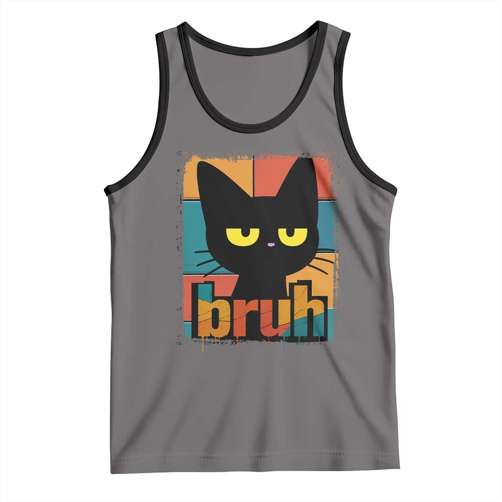 Funny Black Cat Bruh Meme Tank Top Funny Black Cat TS14 Deep Heather Black Print Your Wear
