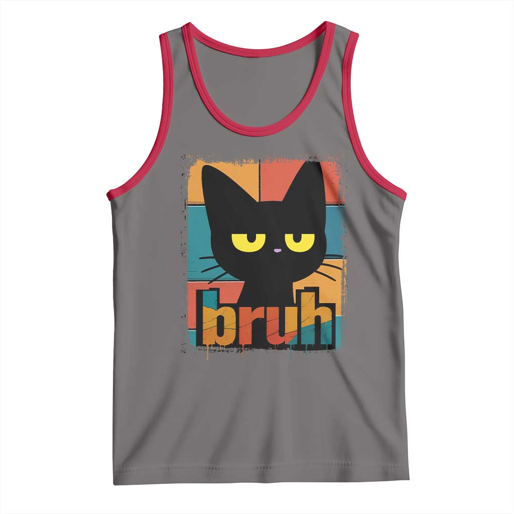 Funny Black Cat Bruh Meme Tank Top Funny Black Cat TS14 Deep Heather Red Print Your Wear