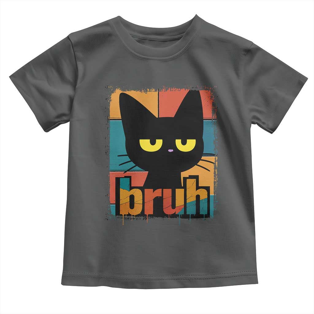 Funny Black Cat Bruh Meme Toddler T Shirt Funny Black Cat TS14 Dark Heather Print Your Wear