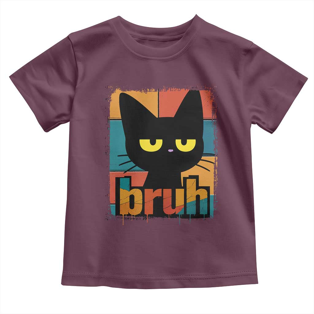 Funny Black Cat Bruh Meme Toddler T Shirt Funny Black Cat TS14 Maroon Print Your Wear