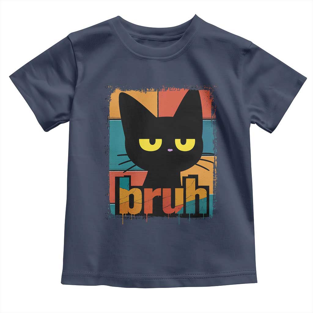 Funny Black Cat Bruh Meme Toddler T Shirt Funny Black Cat TS14 Navy Print Your Wear