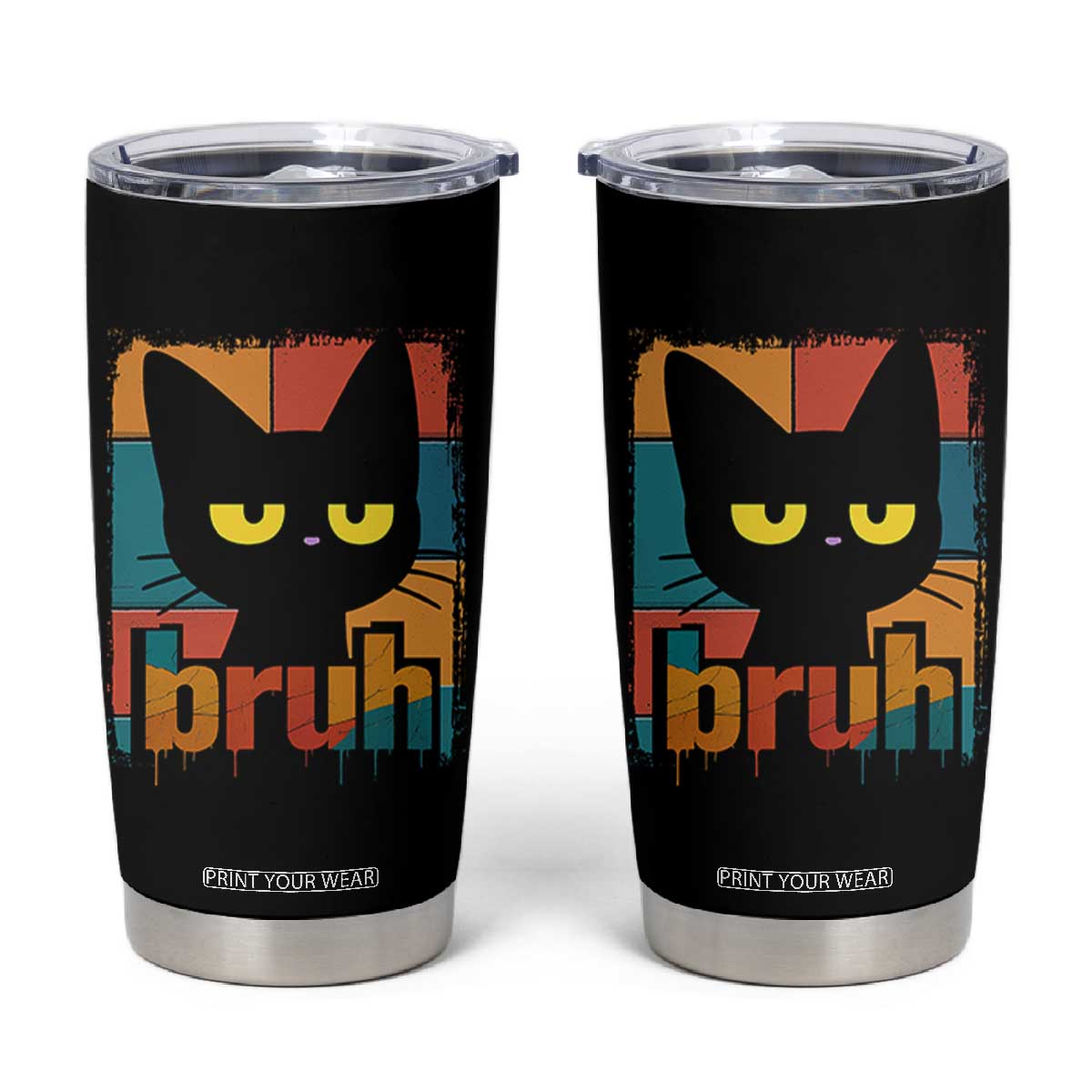 Funny Black Cat Bruh Meme Tumbler Cup Funny Black Cat TS14 Black Print Your Wear