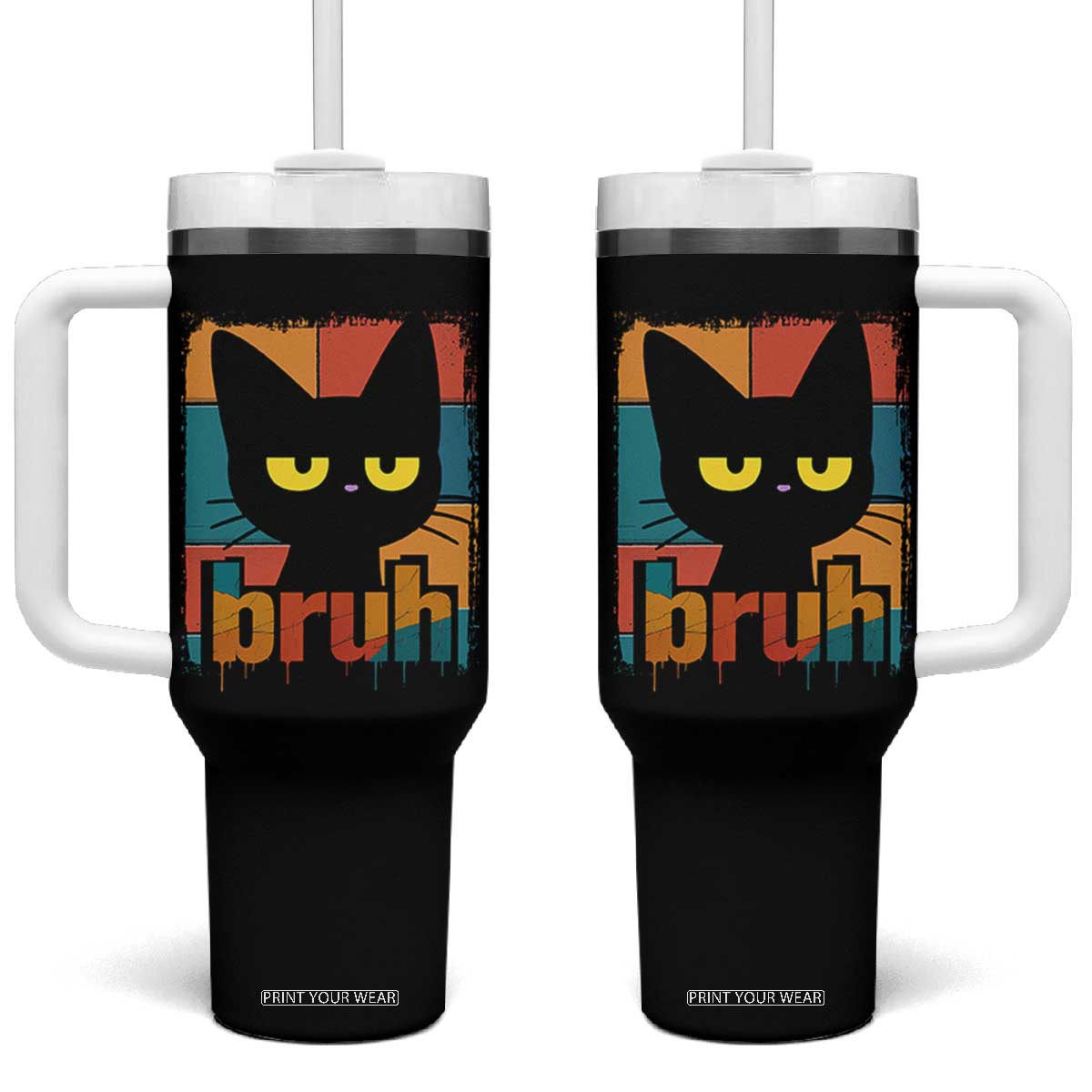 Funny Black Cat Bruh Meme Tumbler With Handle Funny Black Cat TS14 One Size: 40 oz Black Print Your Wear