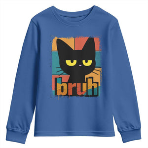Funny Black Cat Bruh Meme Youth Sweatshirt Funny Black Cat TS14 Royal Blue Print Your Wear