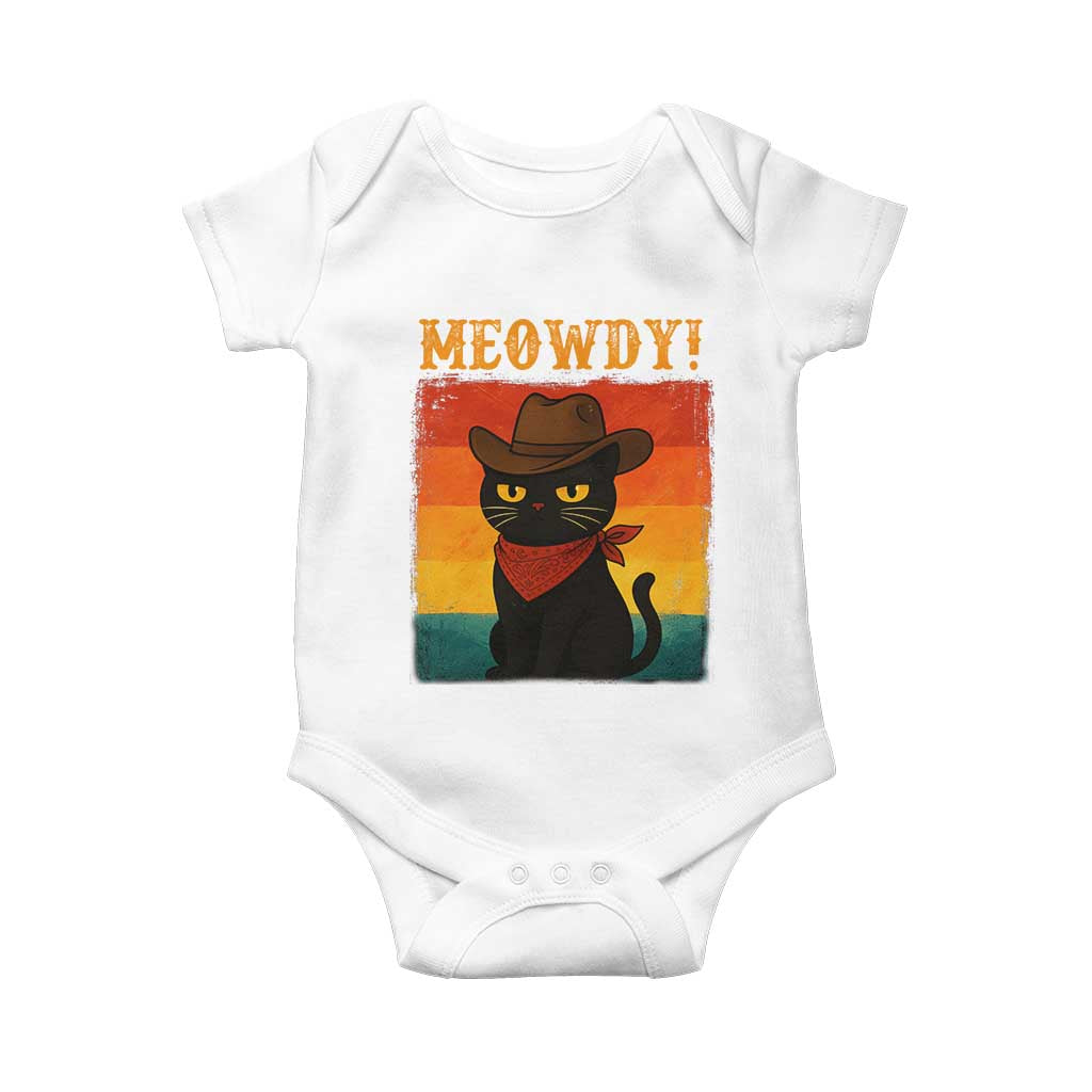 Meowdy Cowboy Cat Baby Onesie Cute Black Kitten Country Western - Print Your Wear