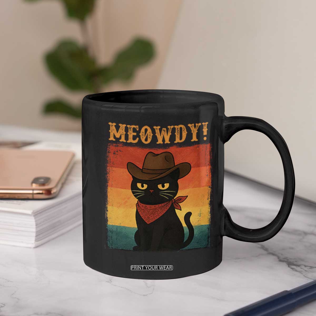 Meowdy Cowboy Cat Coffee Mug Cute Black Kitten Country Western TS14 Print Your Wear