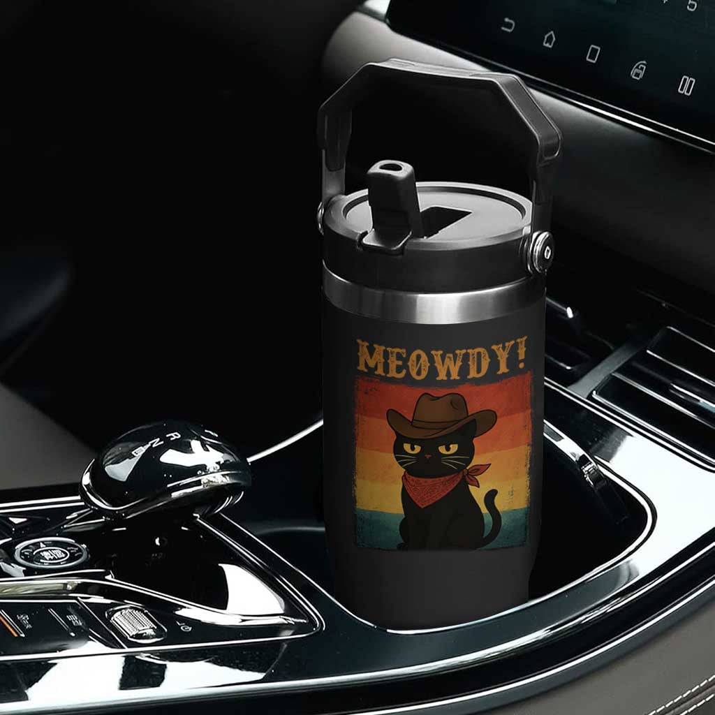 Meowdy Cowboy Cat Flip Straw Tumbler Cute Black Kitten Country Western TS14 Print Your Wear