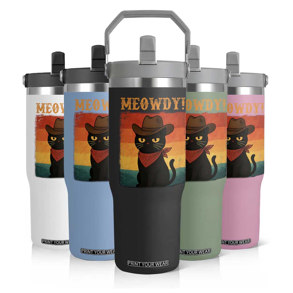 Meowdy Cowboy Cat Flip Straw Tumbler Cute Black Kitten Country Western TS14 Print Your Wear