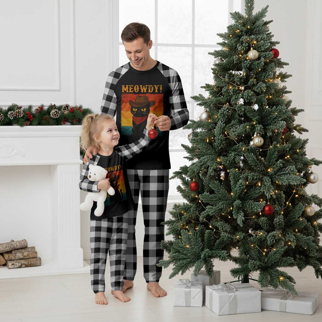 Meowdy Cowboy Cat Plaid Pajama Set Cute Black Kitten Country Western - Print Your Wear