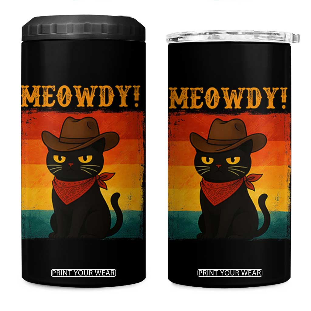 Meowdy Cowboy Cat 4 in 1 Can Cooler Tumbler Cute Black Kitten Country Western TS14 One Size: 16 oz Black Print Your Wear
