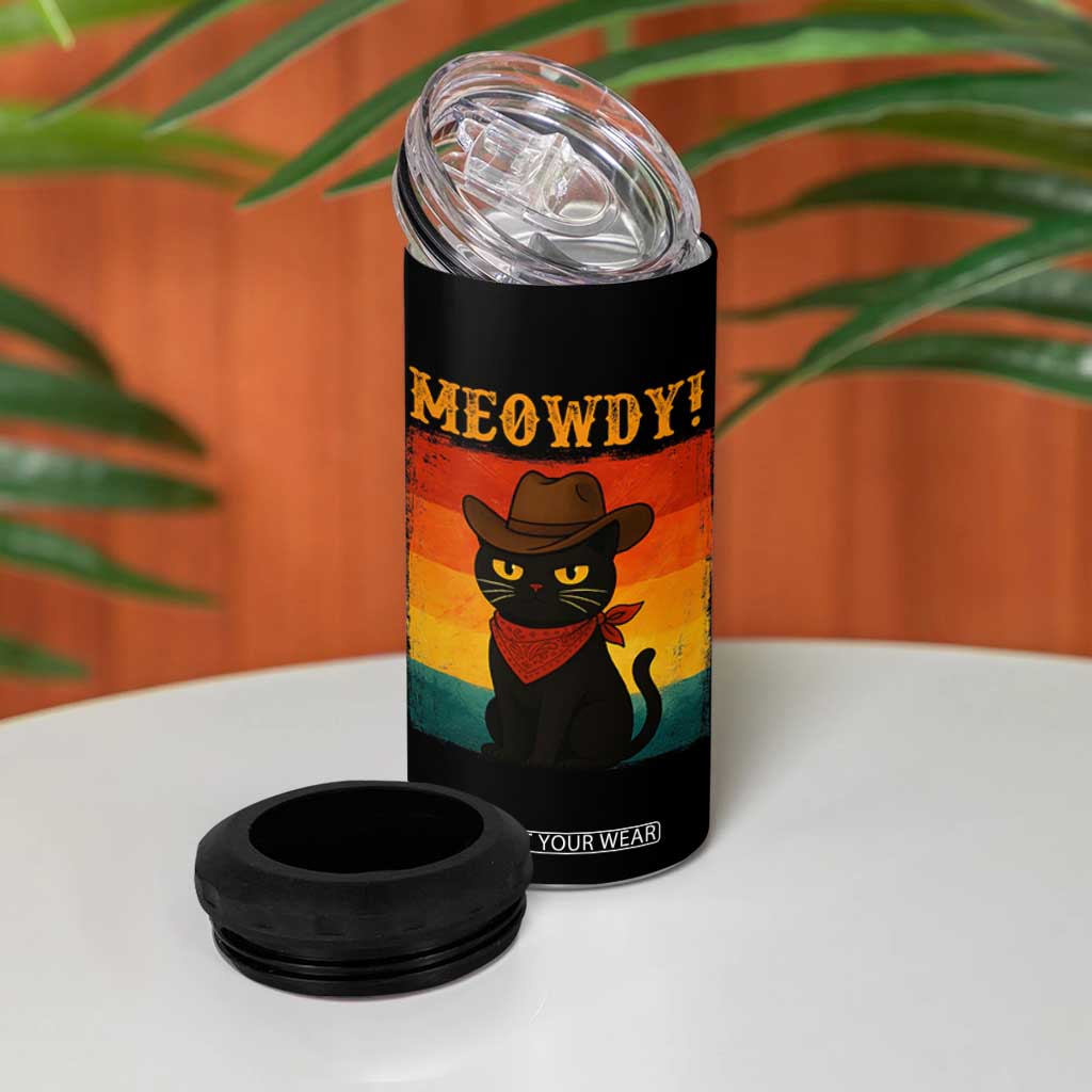 Meowdy Cowboy Cat 4 in 1 Can Cooler Tumbler Cute Black Kitten Country Western TS14 Print Your Wear