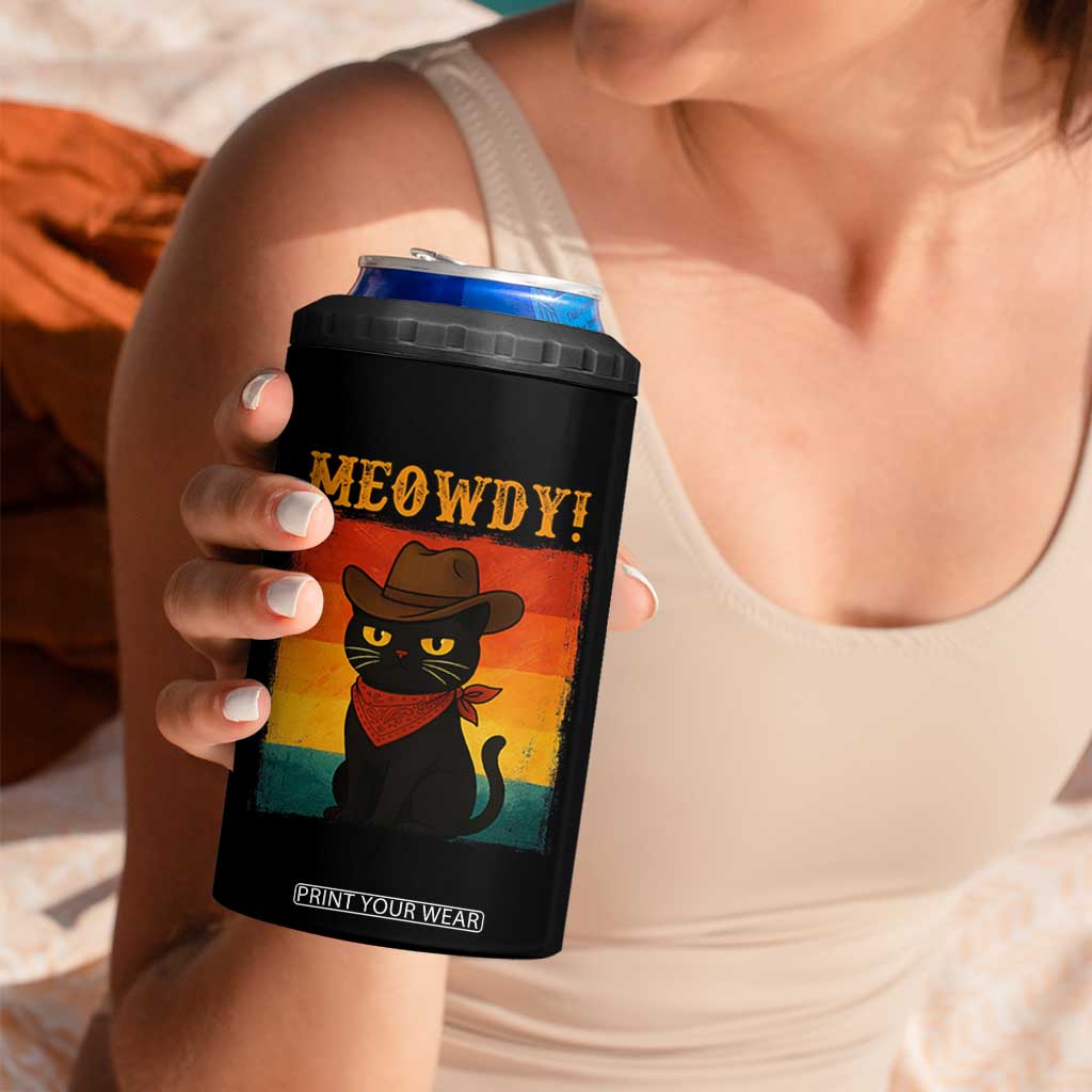Meowdy Cowboy Cat 4 in 1 Can Cooler Tumbler Cute Black Kitten Country Western TS14 Print Your Wear