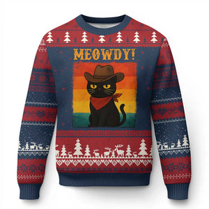 Meowdy Cowboy Cat Ugly Christmas Sweater Cute Black Kitten Country Western TS14 Navy Red Print Your Wear