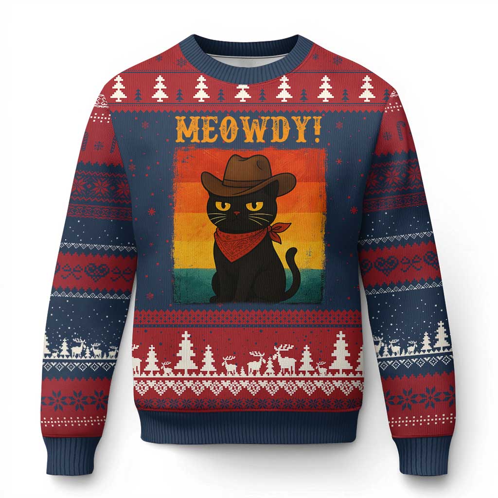 Meowdy Cowboy Cat Ugly Christmas Sweater Cute Black Kitten Country Western TS14 Navy Red Print Your Wear