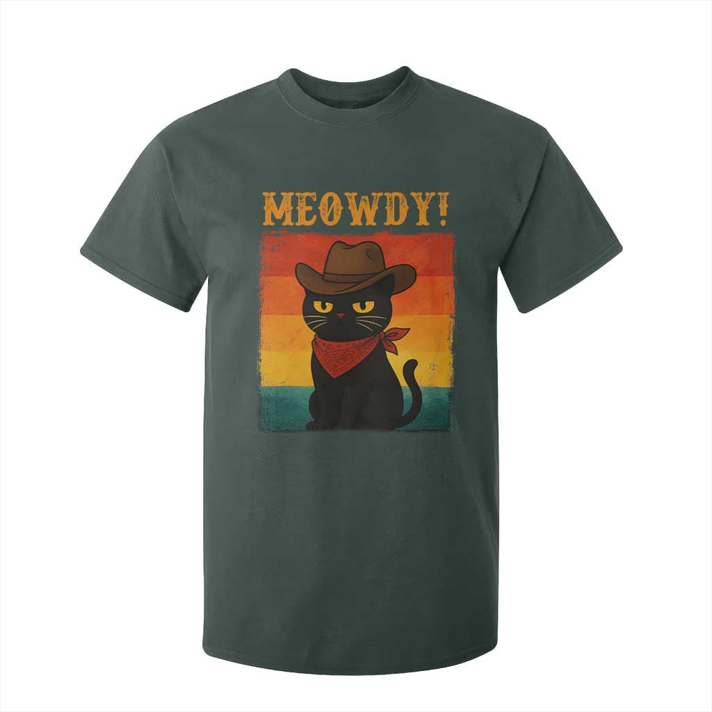Meowdy Cowboy Cat T Shirt For Kid Cute Black Kitten Country Western TS14 Dark Forest Green Print Your Wear