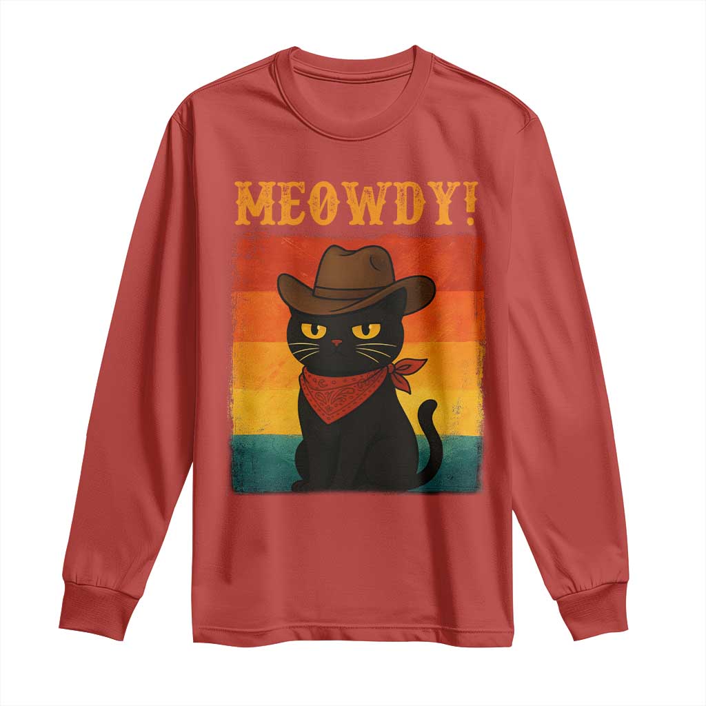 Meowdy Cowboy Cat Long Sleeve Shirt Cute Black Kitten Country Western TS14 Red Print Your Wear