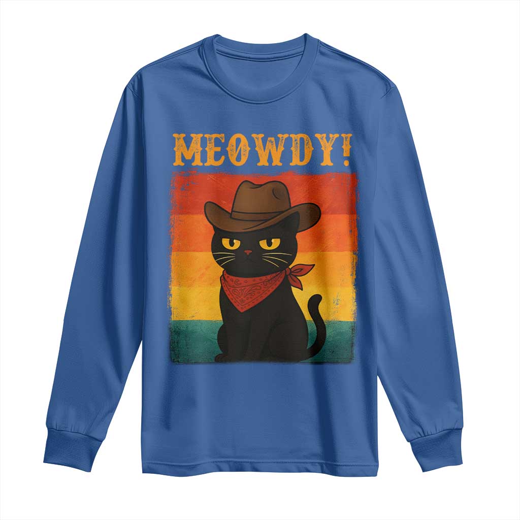 Meowdy Cowboy Cat Long Sleeve Shirt Cute Black Kitten Country Western TS14 Royal Blue Print Your Wear