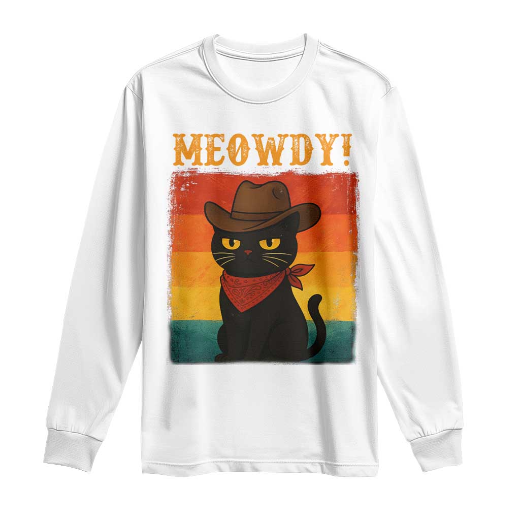 Meowdy Cowboy Cat Long Sleeve Shirt Cute Black Kitten Country Western TS14 White Print Your Wear