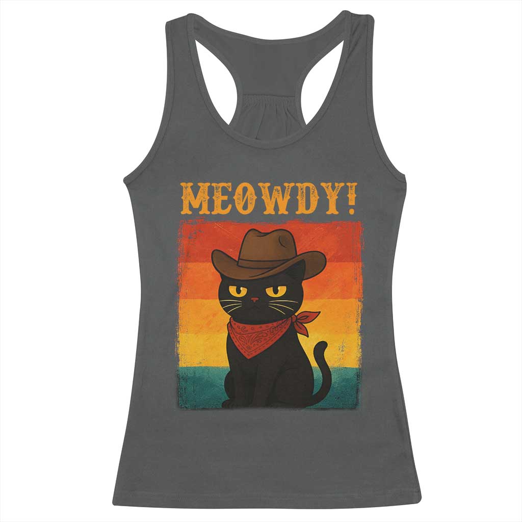 Meowdy Cowboy Cat Racerback Tank Top Cute Black Kitten Country Western TS14 Dark Heather Print Your Wear
