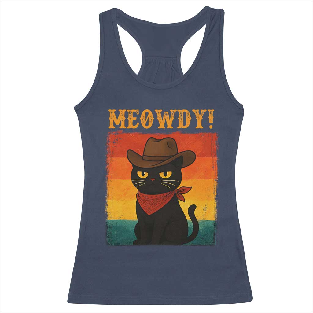 Meowdy Cowboy Cat Racerback Tank Top Cute Black Kitten Country Western TS14 Navy Print Your Wear