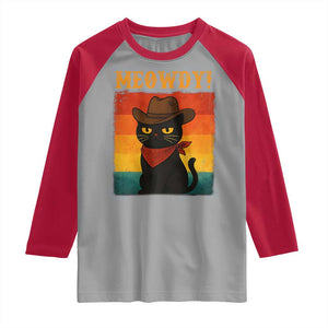 Meowdy Cowboy Cat Raglan Shirt Cute Black Kitten Country Western TS14 Sport Gray Red Print Your Wear
