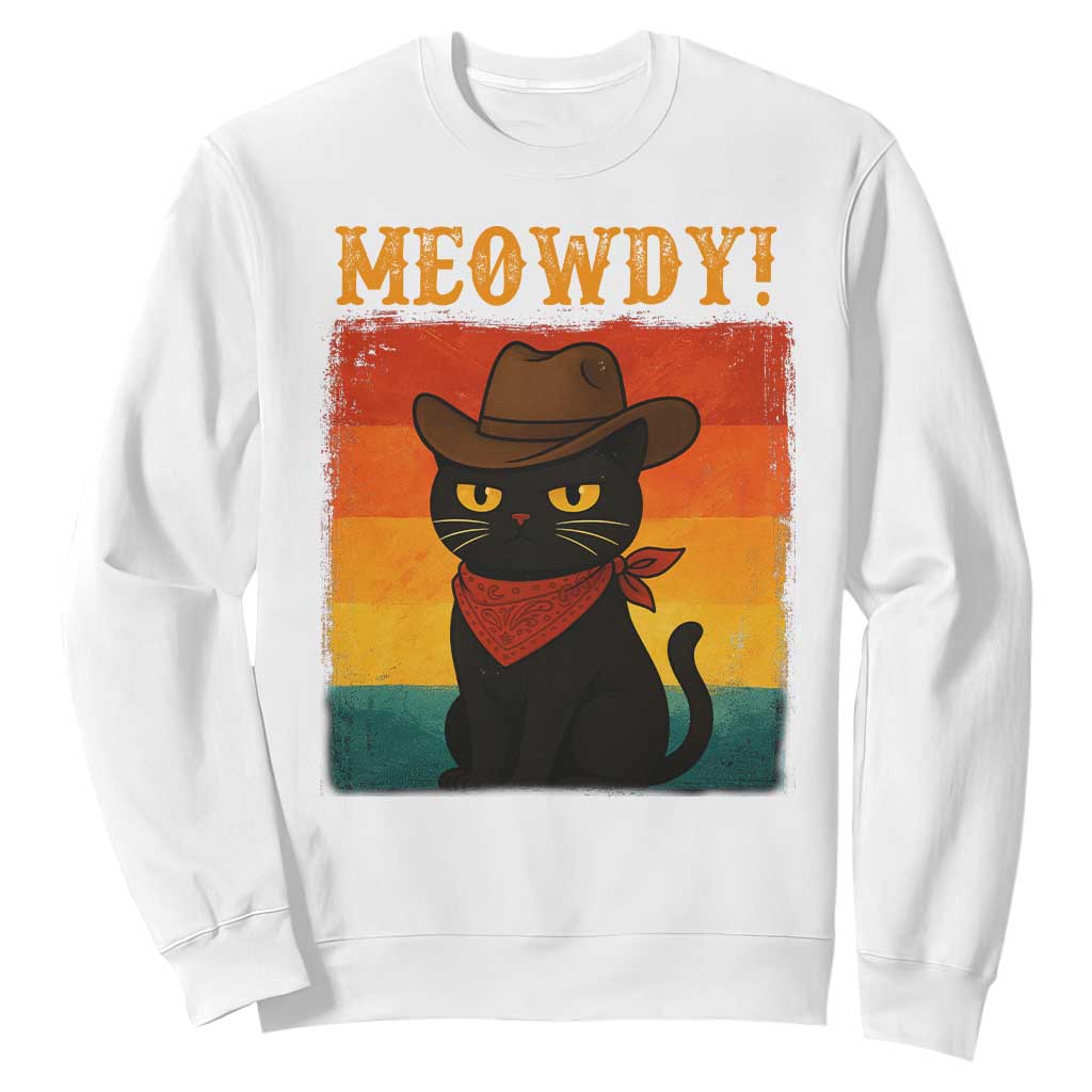 Meowdy Cowboy Cat Sweatshirt Cute Black Kitten Country Western TS14 White Print Your Wear
