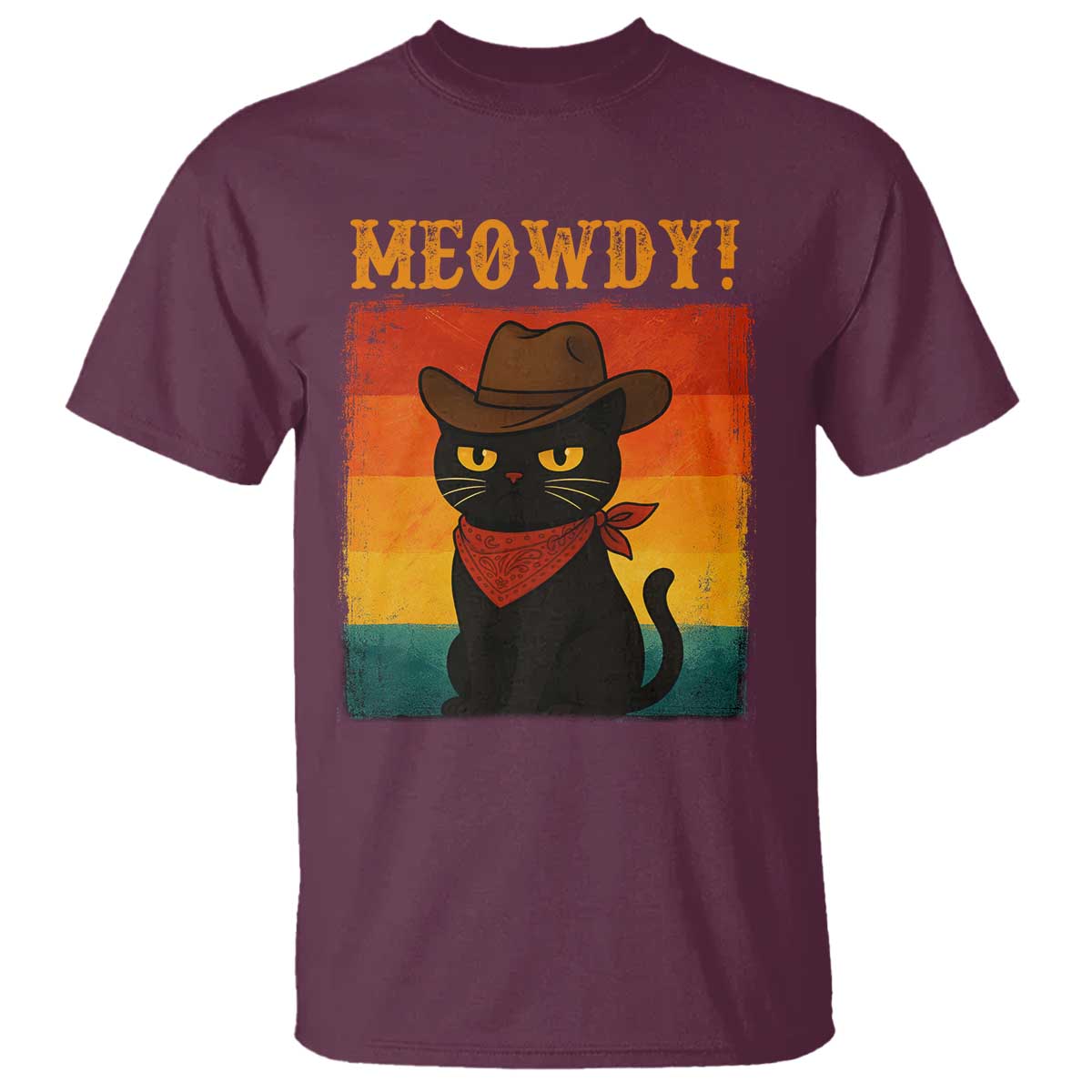 Meowdy Cowboy Cat T Shirt Cute Black Kitten Country Western TS14 Maroon Print Your Wear