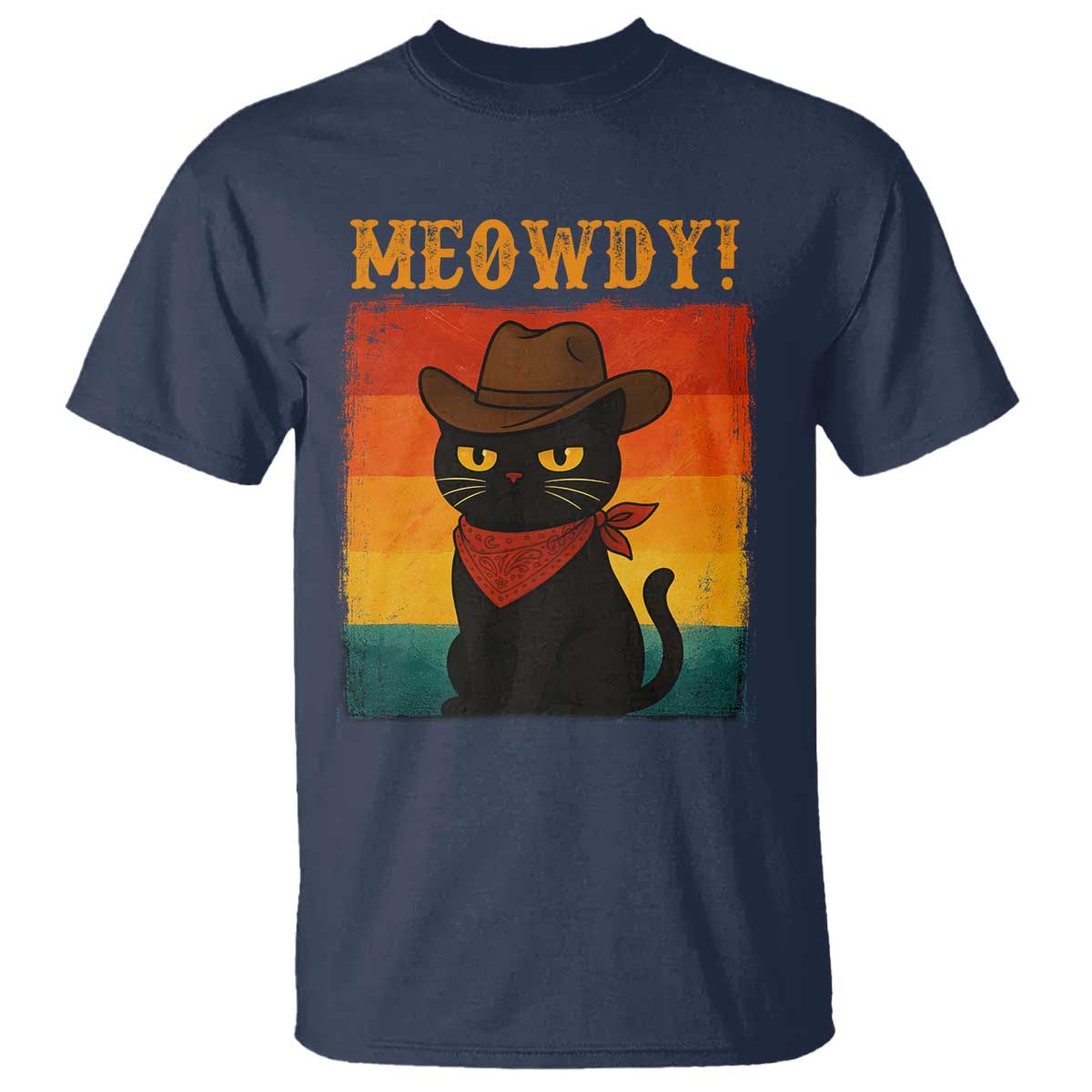 Meowdy Cowboy Cat T Shirt Cute Black Kitten Country Western TS14 Navy Print Your Wear