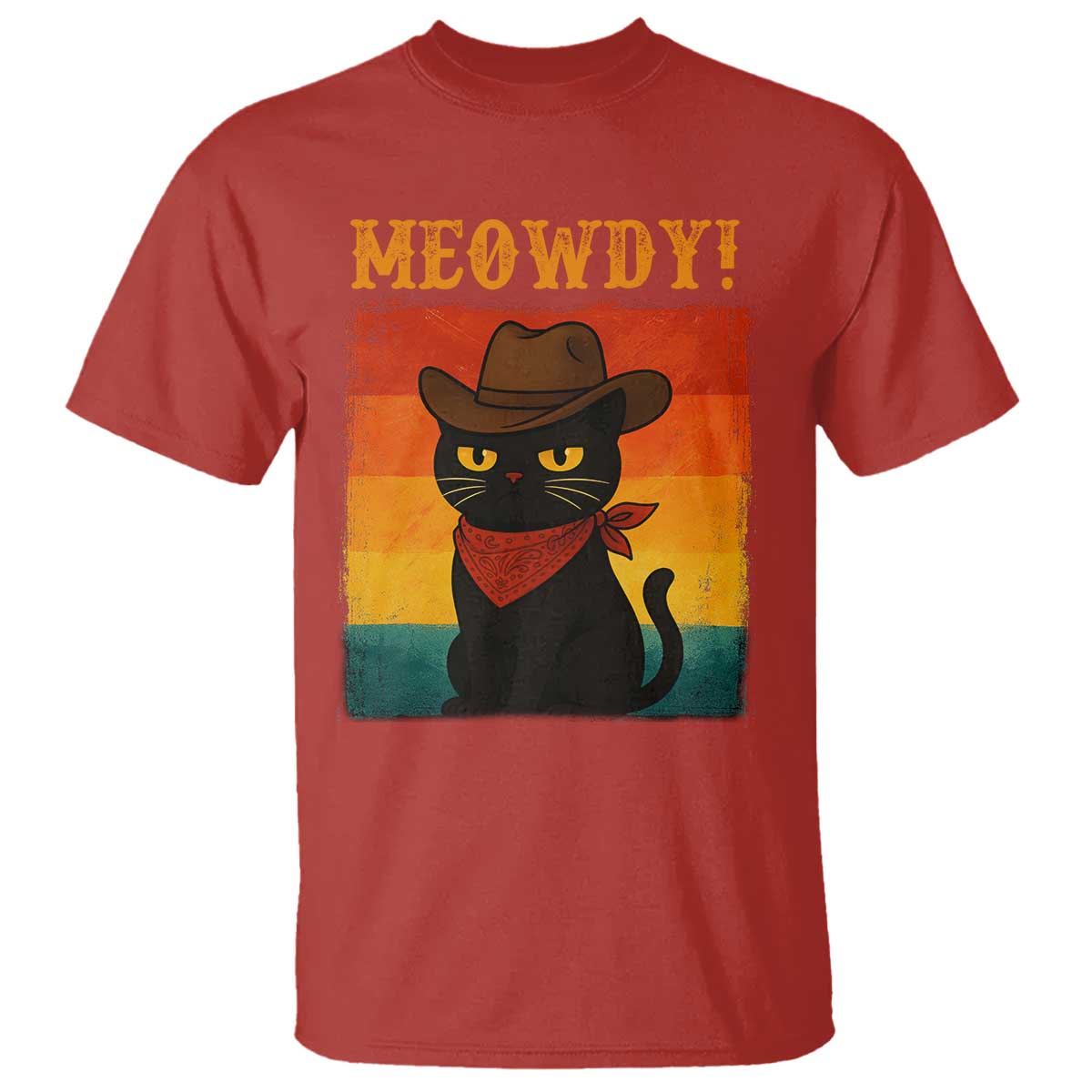 Meowdy Cowboy Cat T Shirt Cute Black Kitten Country Western TS14 Red Print Your Wear