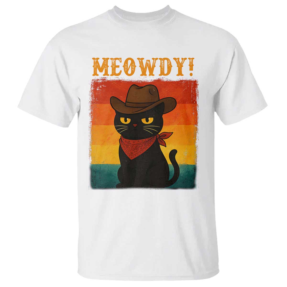 Meowdy Cowboy Cat T Shirt Cute Black Kitten Country Western TS14 White Print Your Wear