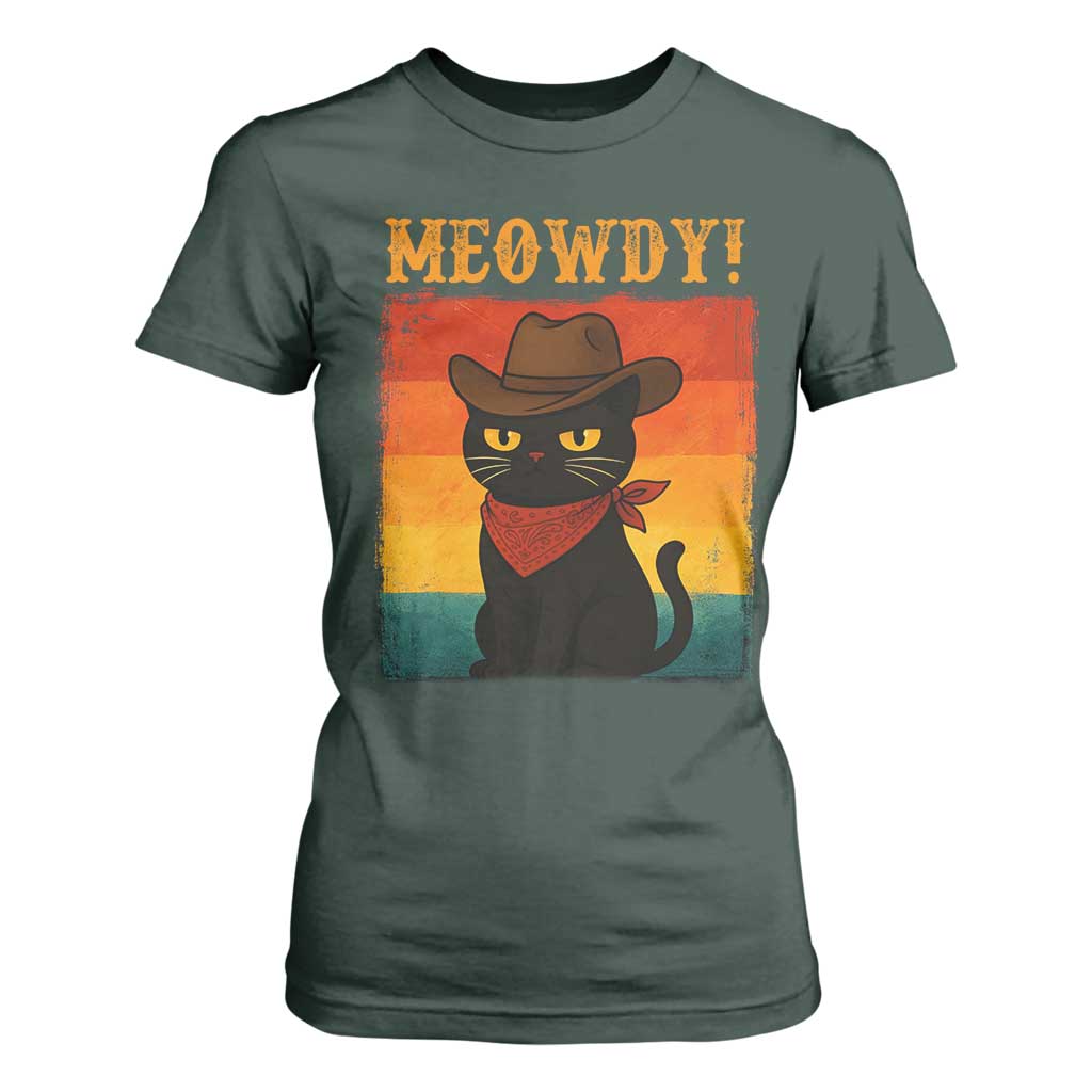 Meowdy Cowboy Cat T Shirt For Women Cute Black Kitten Country Western - Print Your Wear