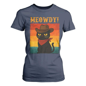 Meowdy Cowboy Cat T Shirt For Women Cute Black Kitten Country Western - Print Your Wear