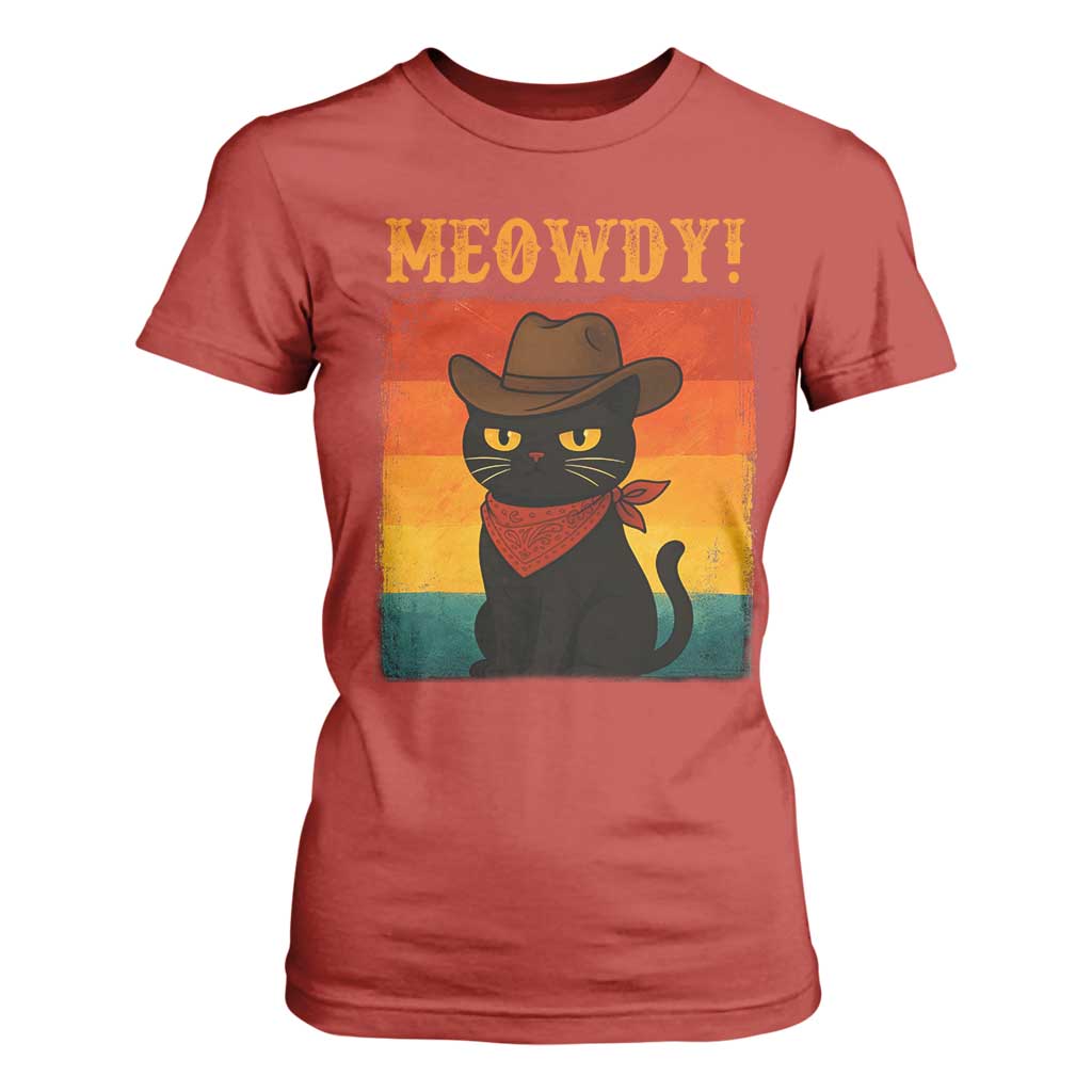 Meowdy Cowboy Cat T Shirt For Women Cute Black Kitten Country Western - Print Your Wear