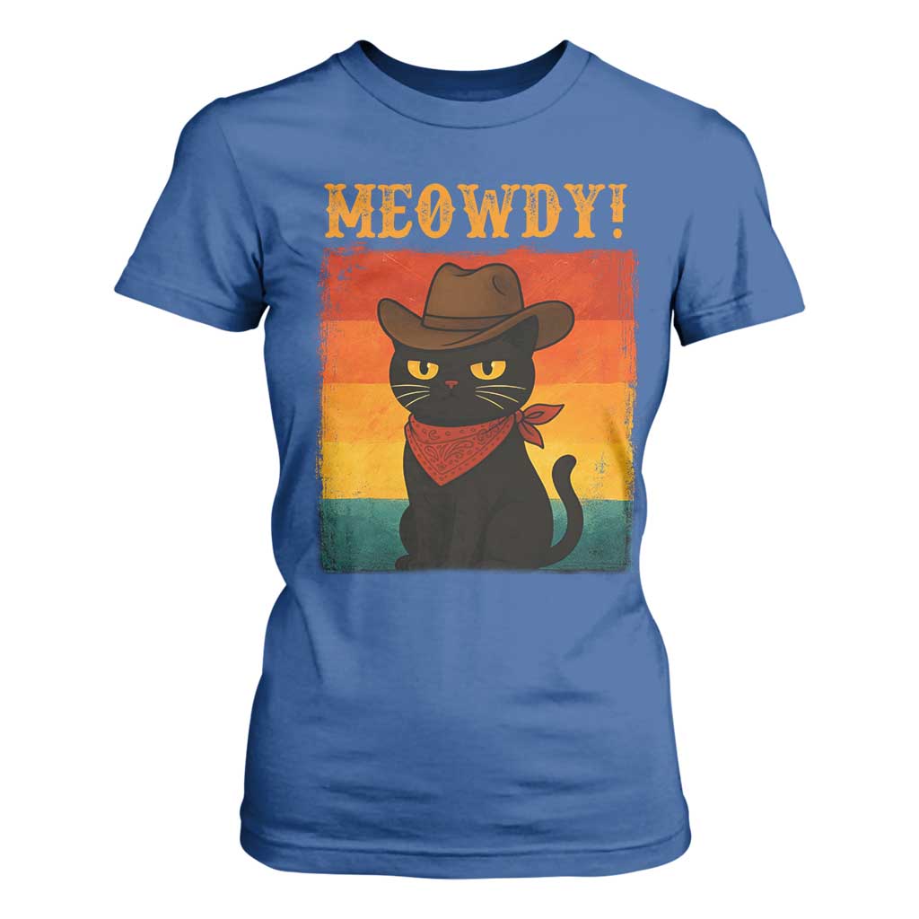 Meowdy Cowboy Cat T Shirt For Women Cute Black Kitten Country Western - Print Your Wear