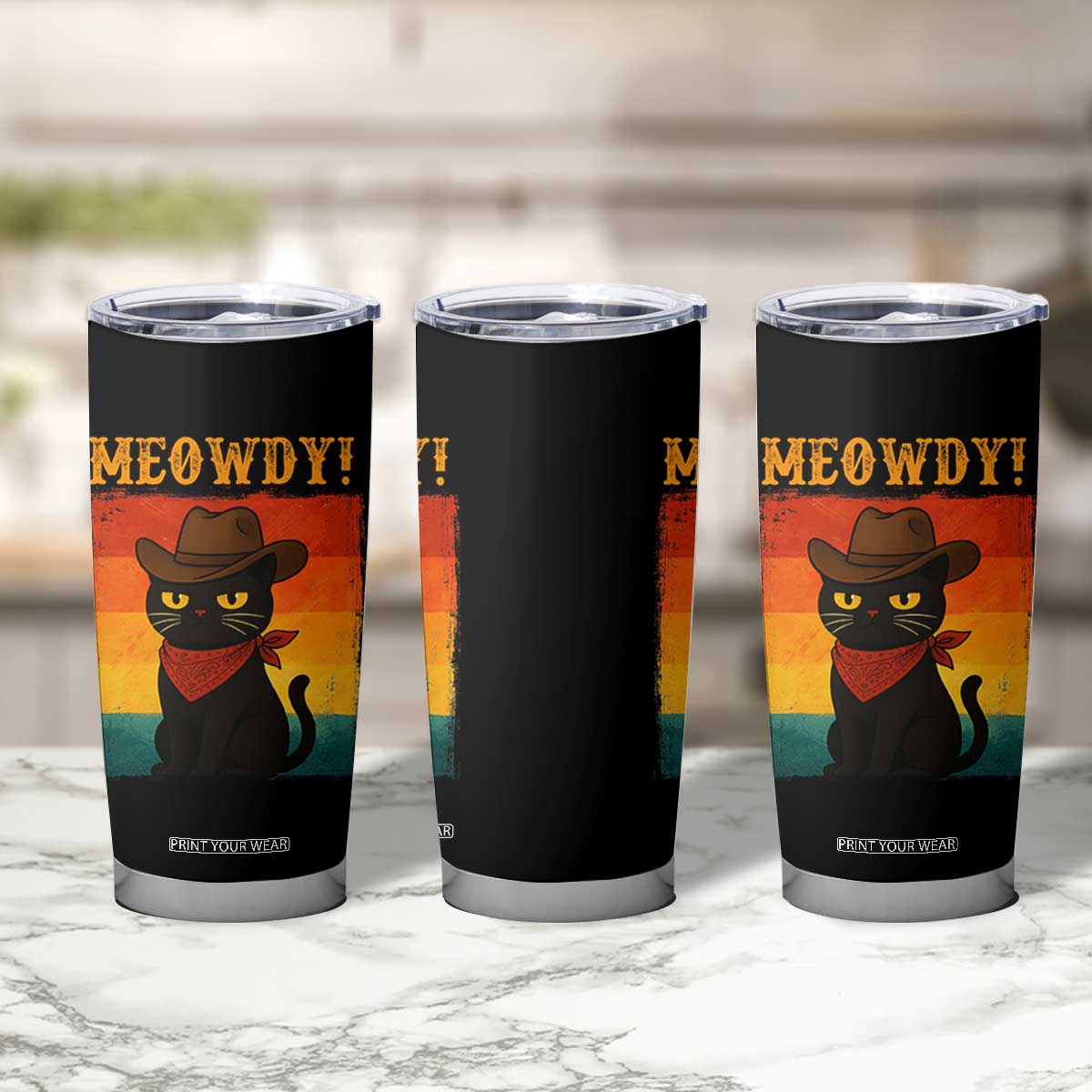 Meowdy Cowboy Cat Tumbler Cup Cute Black Kitten Country Western TS14 Print Your Wear