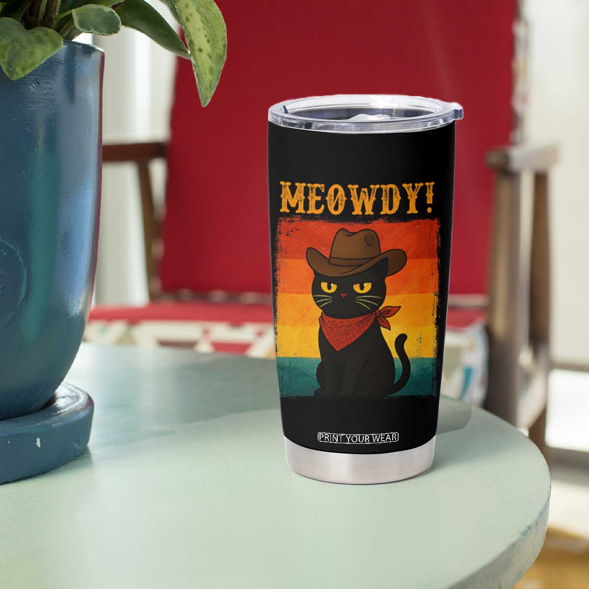 Meowdy Cowboy Cat Tumbler Cup Cute Black Kitten Country Western TS14 Print Your Wear