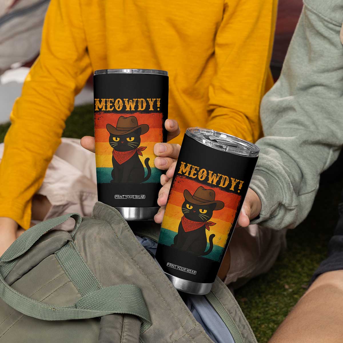 Meowdy Cowboy Cat Tumbler Cup Cute Black Kitten Country Western TS14 Print Your Wear