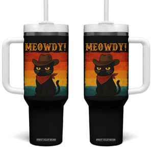 Meowdy Cowboy Cat Tumbler With Handle Cute Black Kitten Country Western TS14 One Size: 40 oz Black Print Your Wear