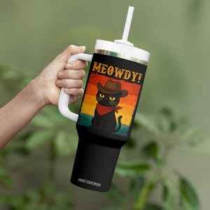 Meowdy Cowboy Cat Tumbler With Handle Cute Black Kitten Country Western TS14 Print Your Wear