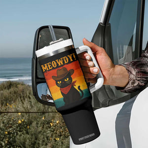 Meowdy Cowboy Cat Tumbler With Handle Cute Black Kitten Country Western TS14 Print Your Wear
