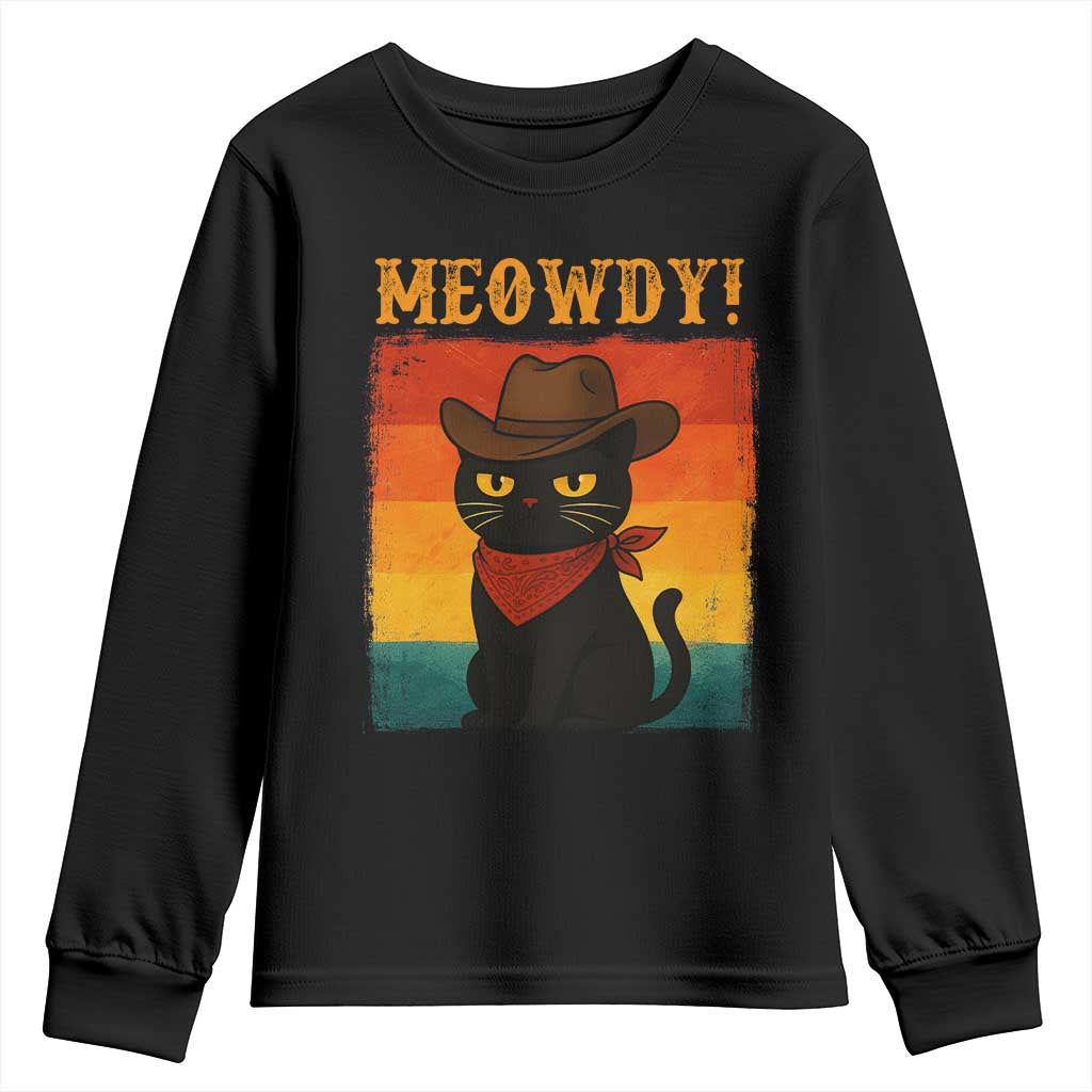 Meowdy Cowboy Cat Youth Sweatshirt Cute Black Kitten Country Western TS14 Black Print Your Wear