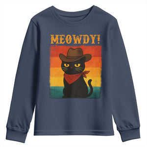 Meowdy Cowboy Cat Youth Sweatshirt Cute Black Kitten Country Western TS14 Navy Print Your Wear