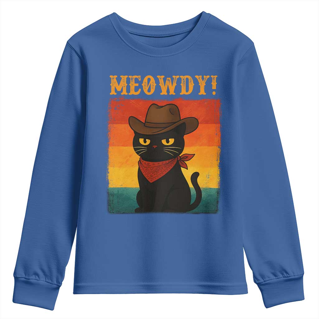 Meowdy Cowboy Cat Youth Sweatshirt Cute Black Kitten Country Western TS14 Royal Blue Print Your Wear